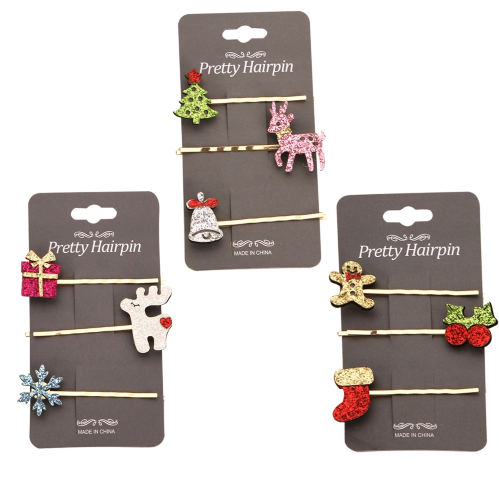 3 Sets/9Pcs Christmas Hairpins Alloy Elk Snowman Hairpins Hair Clips for Women