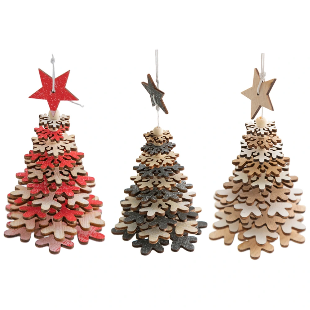 3pcs Christmas Shape Decor Wooden Three-Dimensional Christmas Tree Portable Indoor Decoration Hanging Pendant for Home (Random Color)