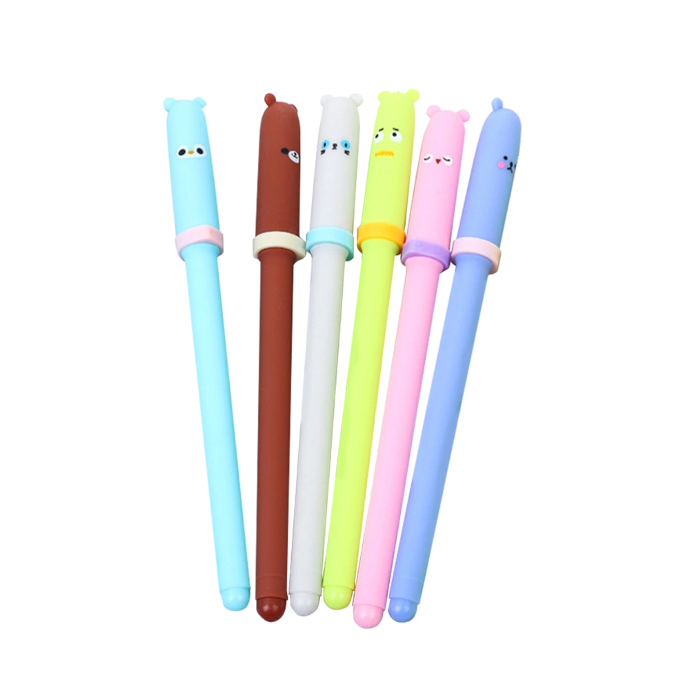 6pcs Novelty Cartoon Pen Creative Ballpoint Writing Pens Ball Pen Pen School Office Supplies (Brown + Pink + Light Blue + White + Dark Blue + Light Yellow)