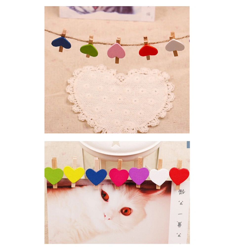 100pcs Mini Heart Clips Decorative Colorful Wooden Clips Photo Clip Clamp Craft DIY Picture Clip Holder (Assorted Color)