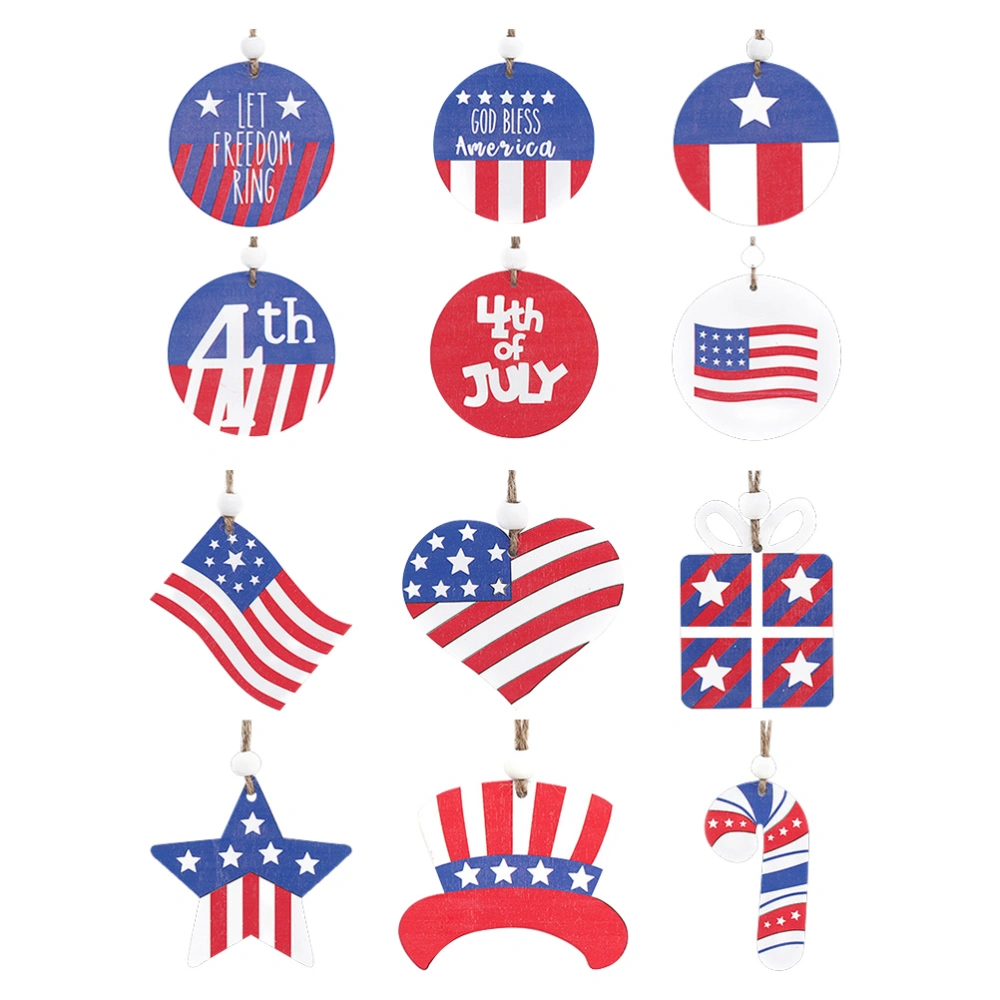 12pcs American Hanging Decors Wooden Independence Day Adorns Festival Decors