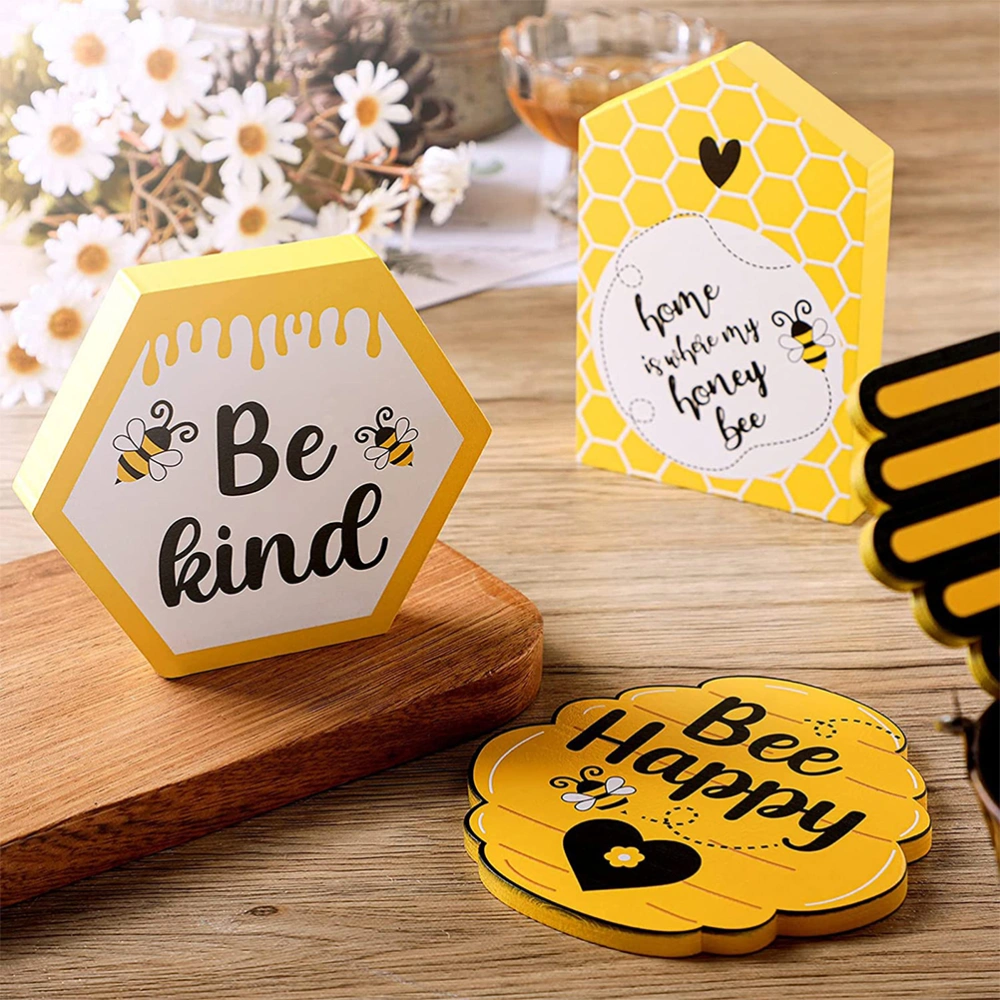 4Pcs Honey Bee Tiered Tray Decor Bee Table Decor Wooden Bee Sign Decorative Desktop Ornament