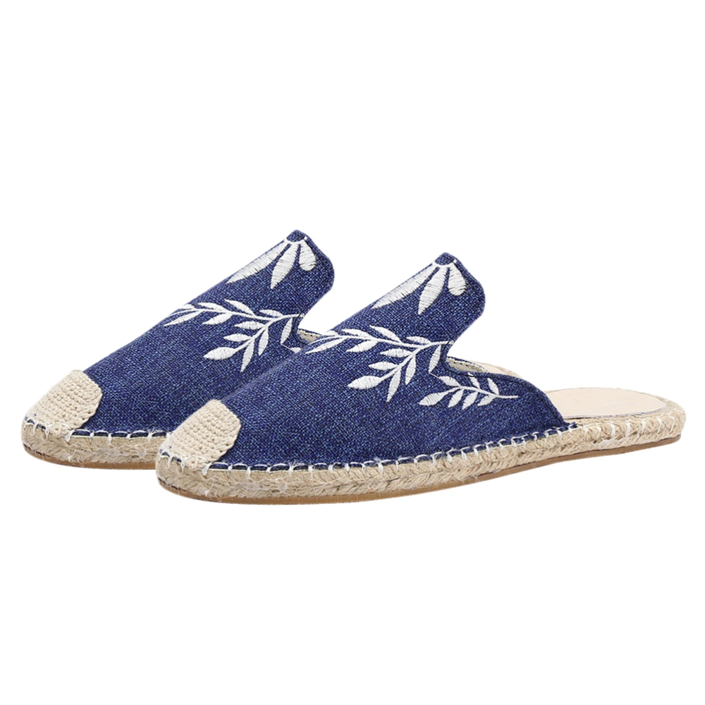 Round-head Shoes Embroidery Footwear Fisherman Shoes Fashion Half Slipper Casual Shoes for Woman (Dark Blue 42 Yards 9US,6.5UK，40.5EU,10.218Inch)