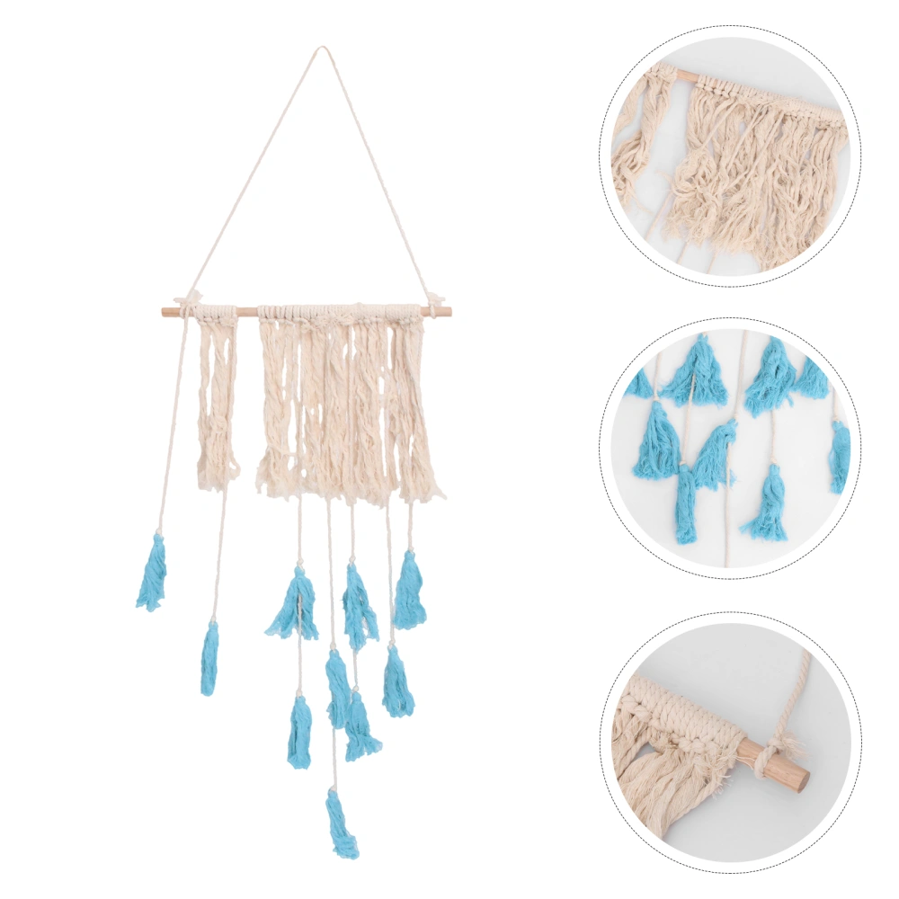 Bohemian Handmade Cotton Tassel Tapestry Dream Catcher Wall Hanging Catcher Ornament Craft Indoor Home Hanging Decor (Beige and Blue 90 x 45cm)