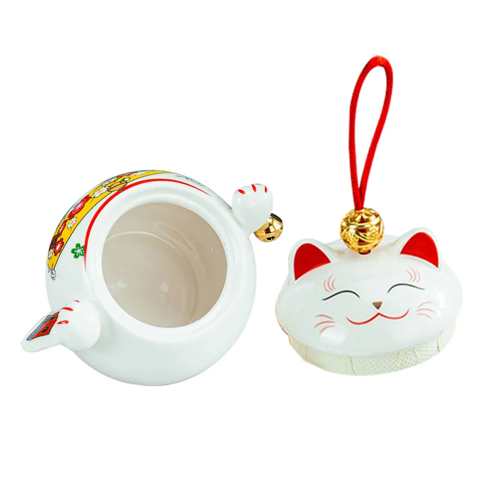 Fortune Cat Design Sealing Tea Canister Household Airtight Ceramic Storage Jar