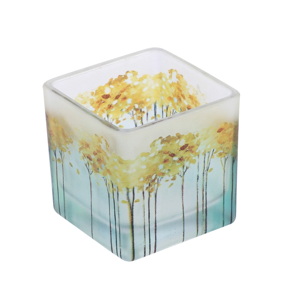 6CM Nordic Glass Candlestick Wedding Banquet Decoration Color Printing Square Candle Holder Restaurant Home Decoration Accessories(Autumn Yellow)