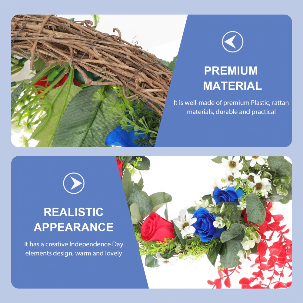 Red White Blue Artificial Floral Wreath Patriotic Decoration Wreath Hanging Decor