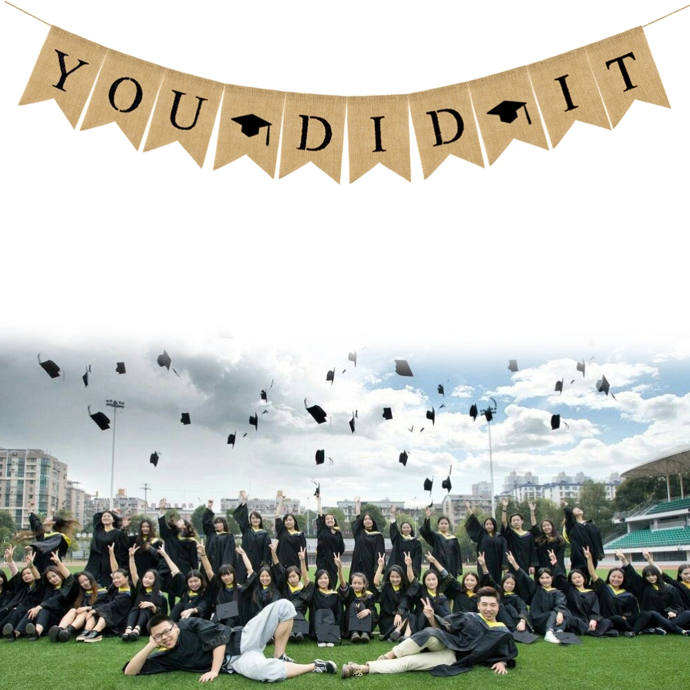 Graduation Bunting Banner Burlap Congrats Banners You Did It Congratulation Sign Party Decoration Supplies