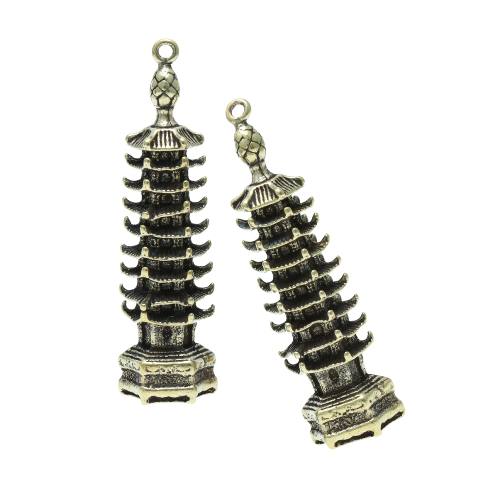 2pcs Buddhist Pagoda Keychains Brass Key Pendants Exquisite Key Ornaments Hanging Decorations