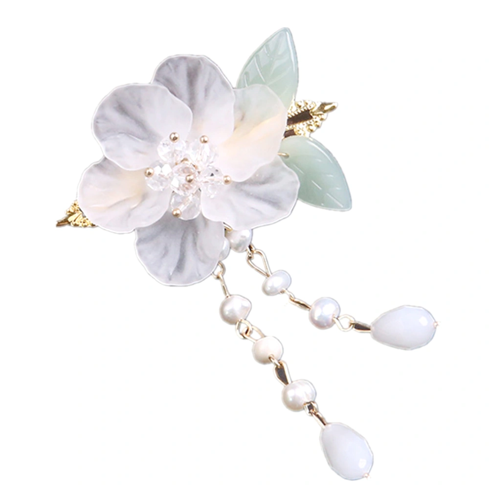 2PCS Acrylic Flower Leaf Hair Clips Lovely Pearl Tassel Hair Bobby Beads Barrette for Women Girls