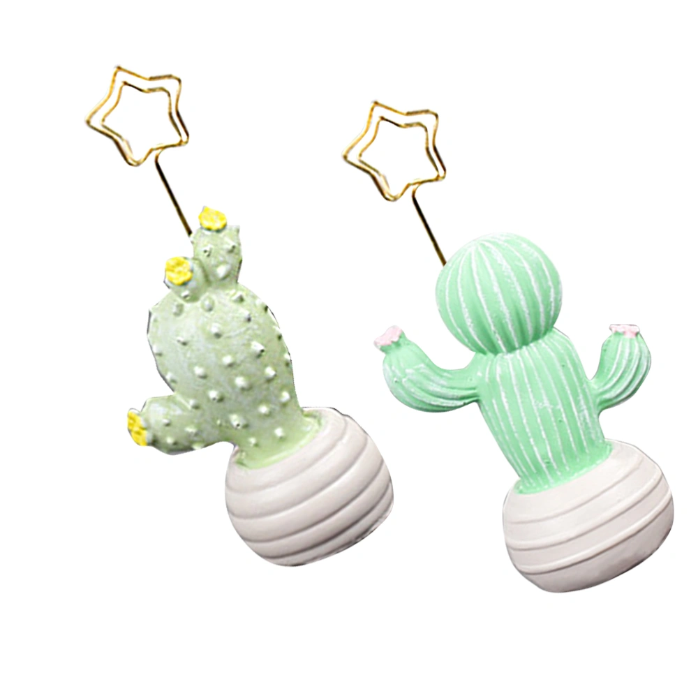 2pcs Desk Business Cactus Photo Clip Note Clip Photo Holder Decoration Ornaments (1pc Yellow Flower, 1pc Pink Flower)