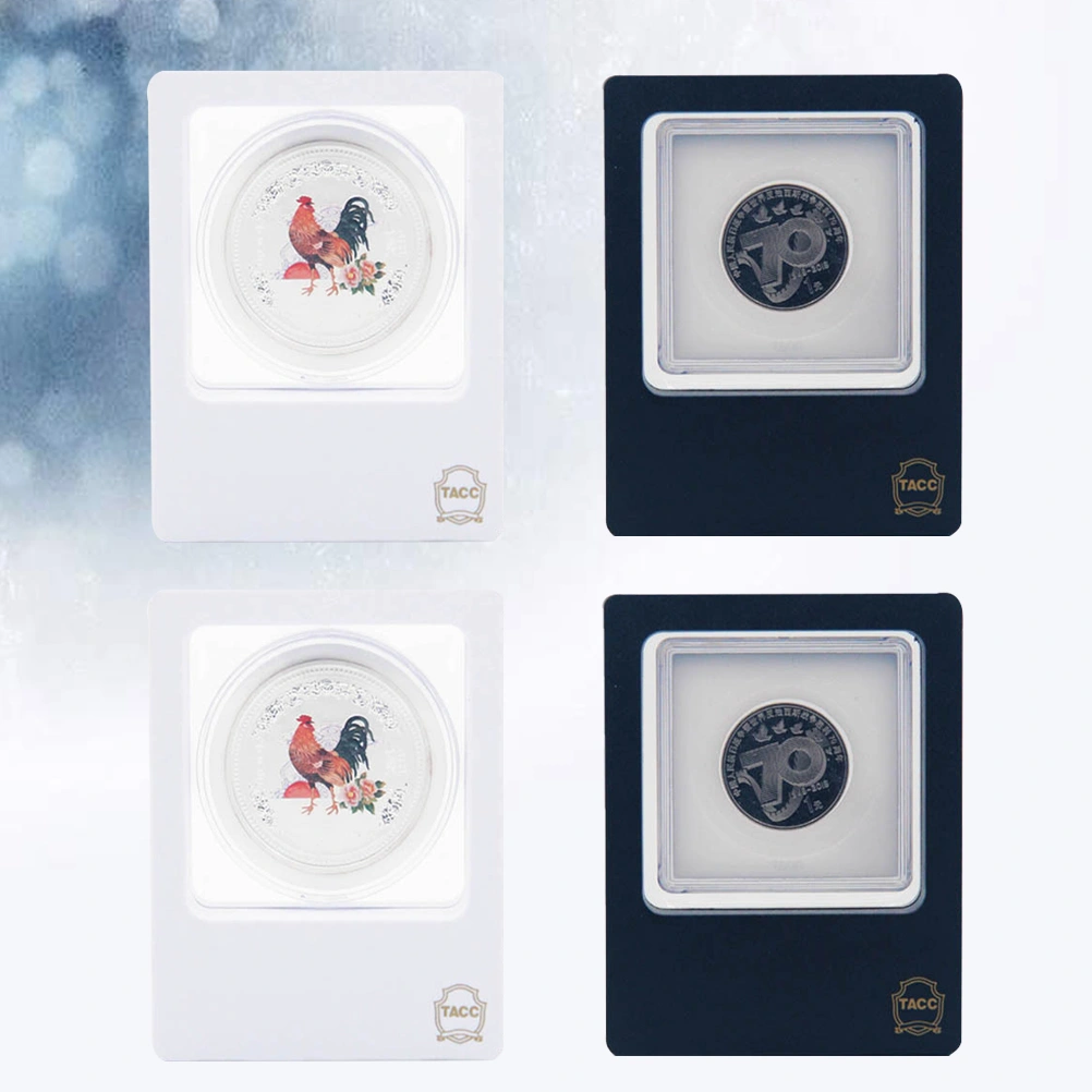 4pcs Coin Cases Clear Portable Storage Box Square Display Holder  Stamp Organizer Tray Supplies for Coin Collection (Random Color)