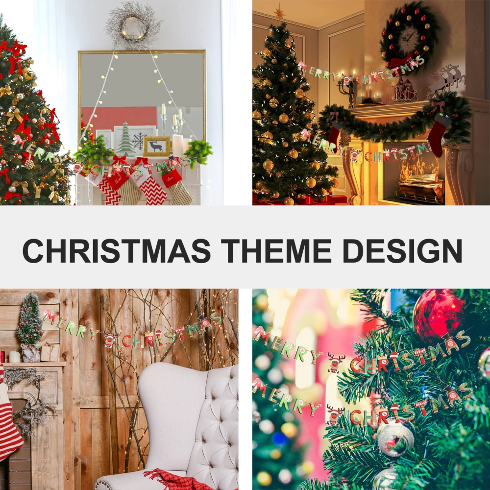 5Pcs Christmas Banner Decorative Cartoon Banners Merry Christmas Buntings