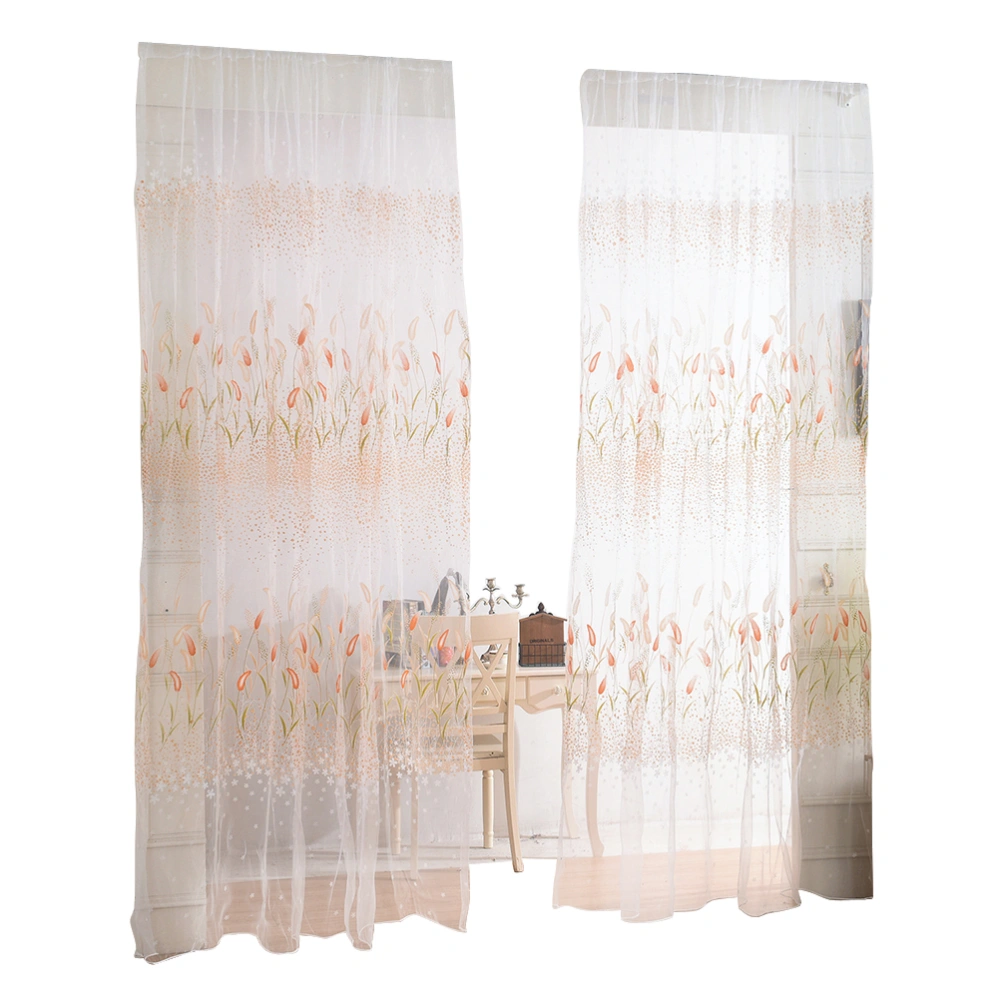 Grass Sheer Curtains Window Screen Window Gauze Door Scarf Drapes Valance For Room Decor (Yellow)