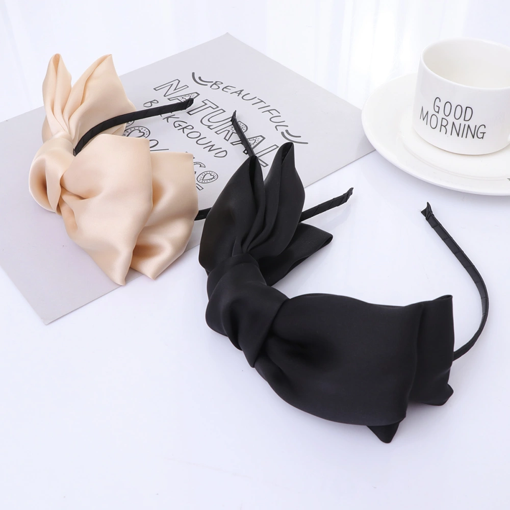 2Pcs Big Bowknot Shaped Hair Hoops Chiffon Hair Band Women Headband Girls Headwrap Black Beige