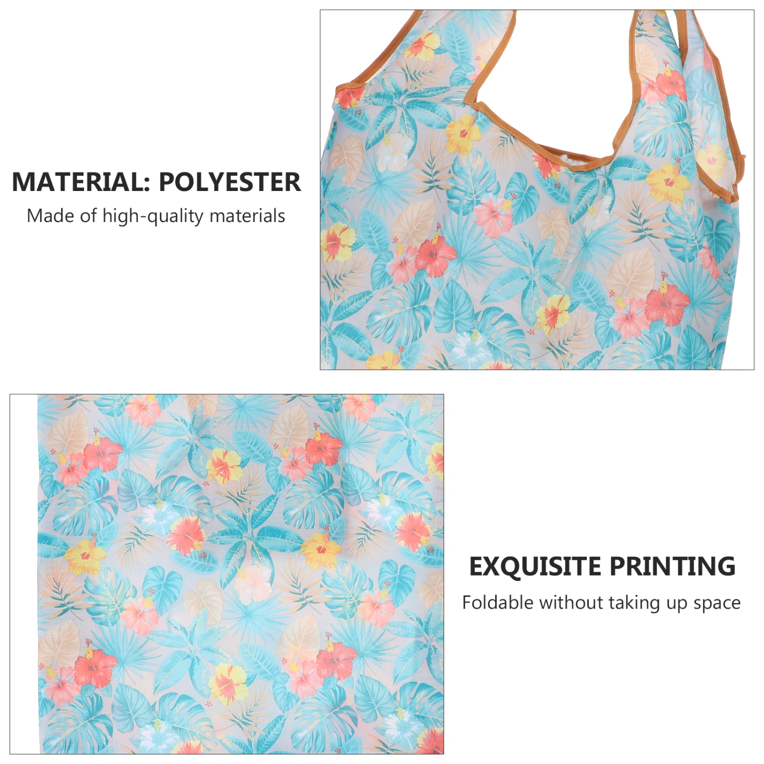 1pc Shopping Bag Flower Leaf Printing Foldable Knitting Yarn Storage Bag Handbag