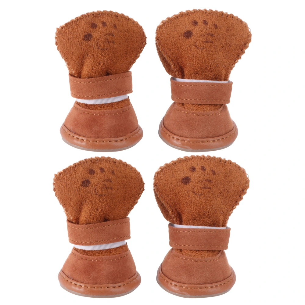 4pcs Winter Pet Dog Puppy Casual Anti-Slip Fleece Snow Boots Warm Dog Shoes Size M (Coffee)