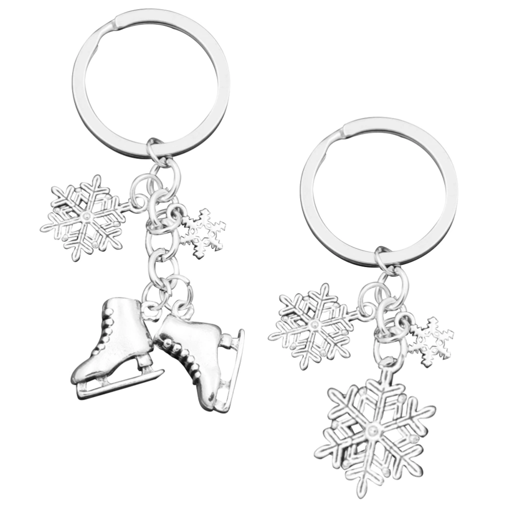 2pcs Skate Shaped Key Ring Pendant Snowflake Decorative Pendant Unique Key Ring