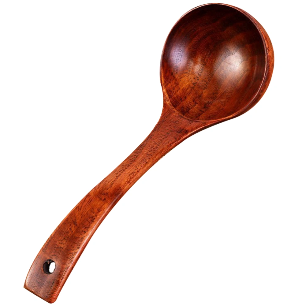 1Pc Chinese Style Wooden Scoop Soup Spoon Rice Sugar Salt Serving Scoop Catering Tableware Kitchen Utensils (Dark Red)