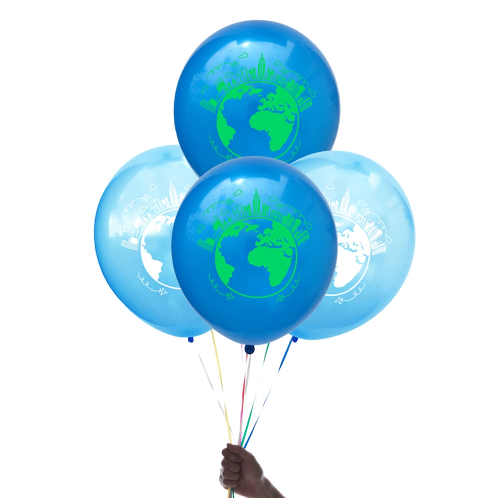 20pcs 12 Inches Balloons Ornaments Set World Map Printing Latex Balloons Party Supplies Classroom Layout Decorations (Light Blue and Dark Blue Printing Balloons)