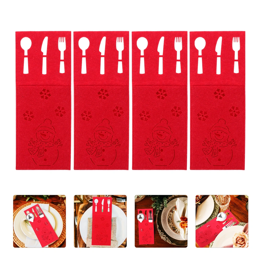 4pcs Christmas Themed Spoon Fork Felt Bags Cutlery Pouches Xmas Supplies