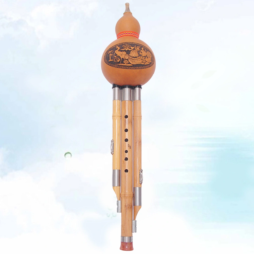 Chinese Handmade Hulusi Bamboo Gourd Cucurbit Flute Ethnic Musical Instrument C Key for Beginner Music Lovers (Random Pattern)