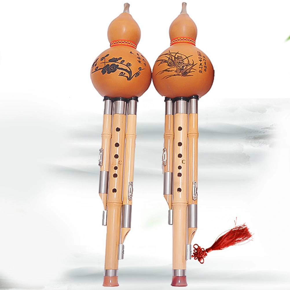 Chinese Handmade Hulusi Bamboo Gourd Cucurbit Flute Ethnic Musical Instrument C Key for Beginner Music Lovers (Random Pattern)