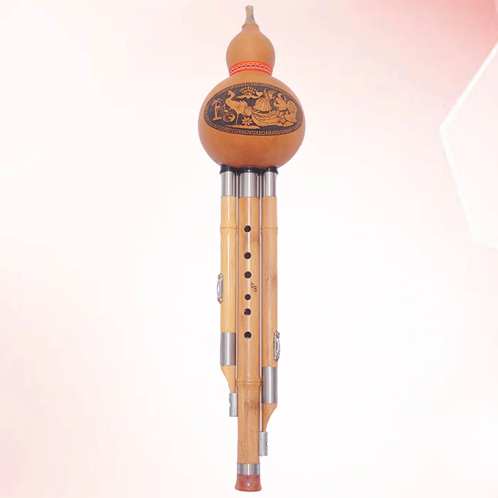Chinese Handmade Hulusi Bamboo Gourd Cucurbit Flute Ethnic Musical Instrument C Key for Beginner Music Lovers (Random Pattern)