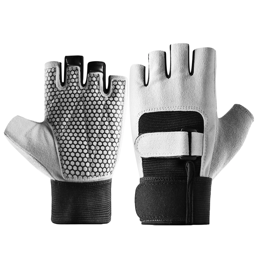 1 Pair of Fitness Gloves Half Finger Gloves Anti-slip Weightlifting Gloves Dumbbell Gloves for Men Women - Size M (Grey)