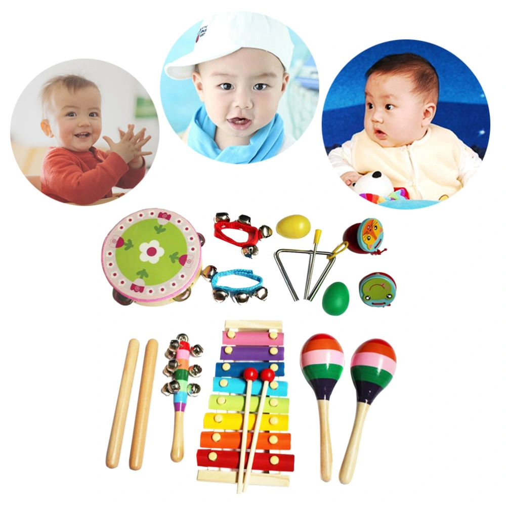 14PC Children Percussion Instrument Set Musical Instrument Toy Combination Wooden Music Early Education Teaching Aid Percussion Set