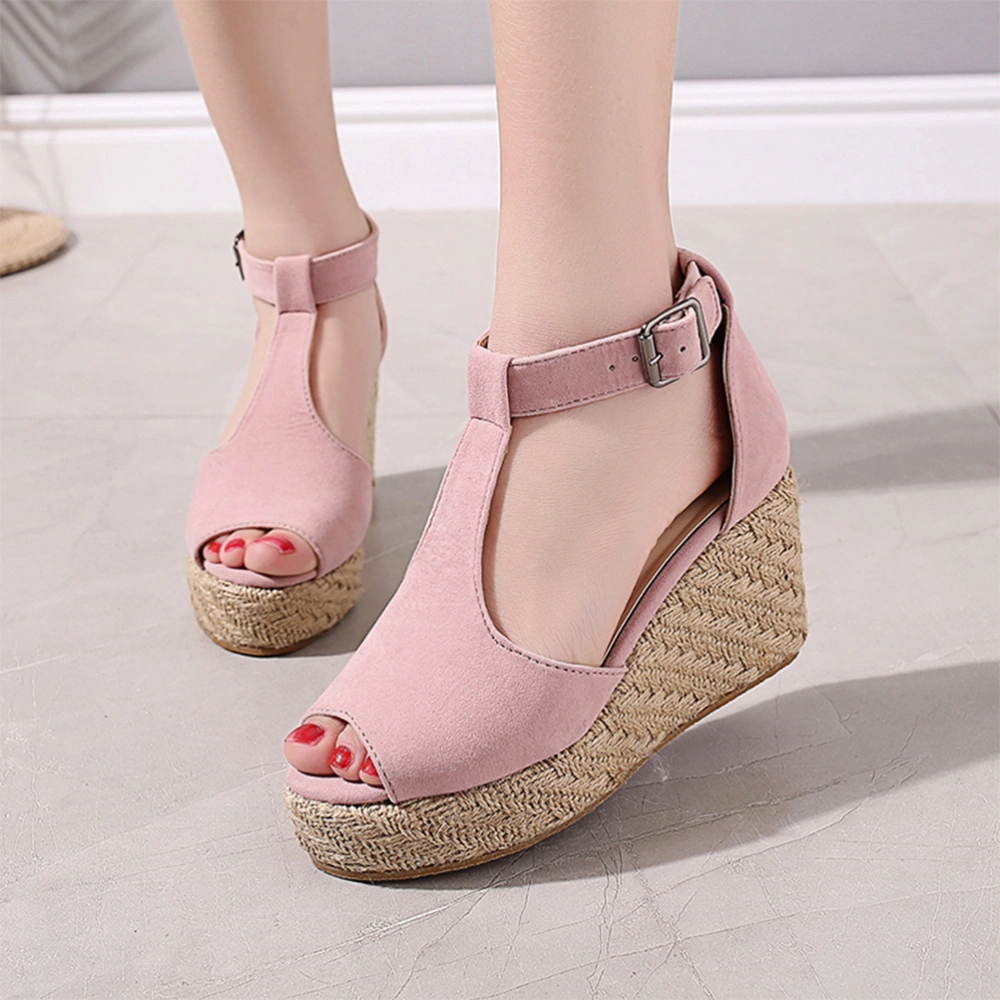 1 Pair Fashion Sandal Straw Wedges Slipsole Slipper Summer Shoes Creative Footwear for Woman Girl (Pink 37 Yards 6.5US,4UK，37.5EU,9.2355Inch)