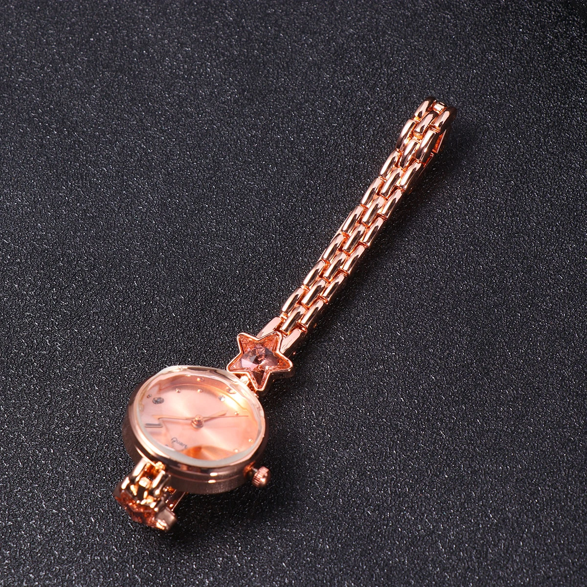 Women Alloy Watch Star Shaped Rhinestone Wrist Watch Waterproof Quartz Watch Delicate Wrist Decoration (Rose Gold)