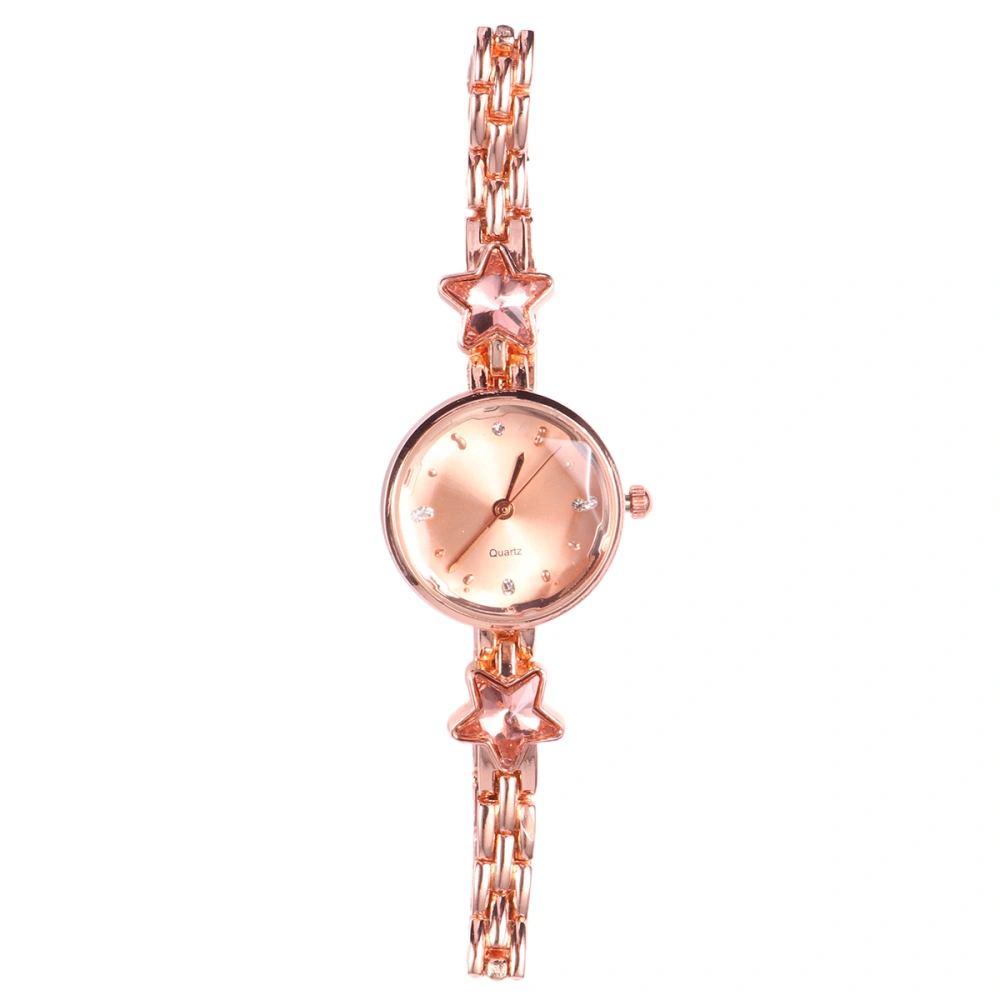 Women Alloy Watch Star Shaped Rhinestone Wrist Watch Waterproof Quartz Watch Delicate Wrist Decoration (Rose Gold)