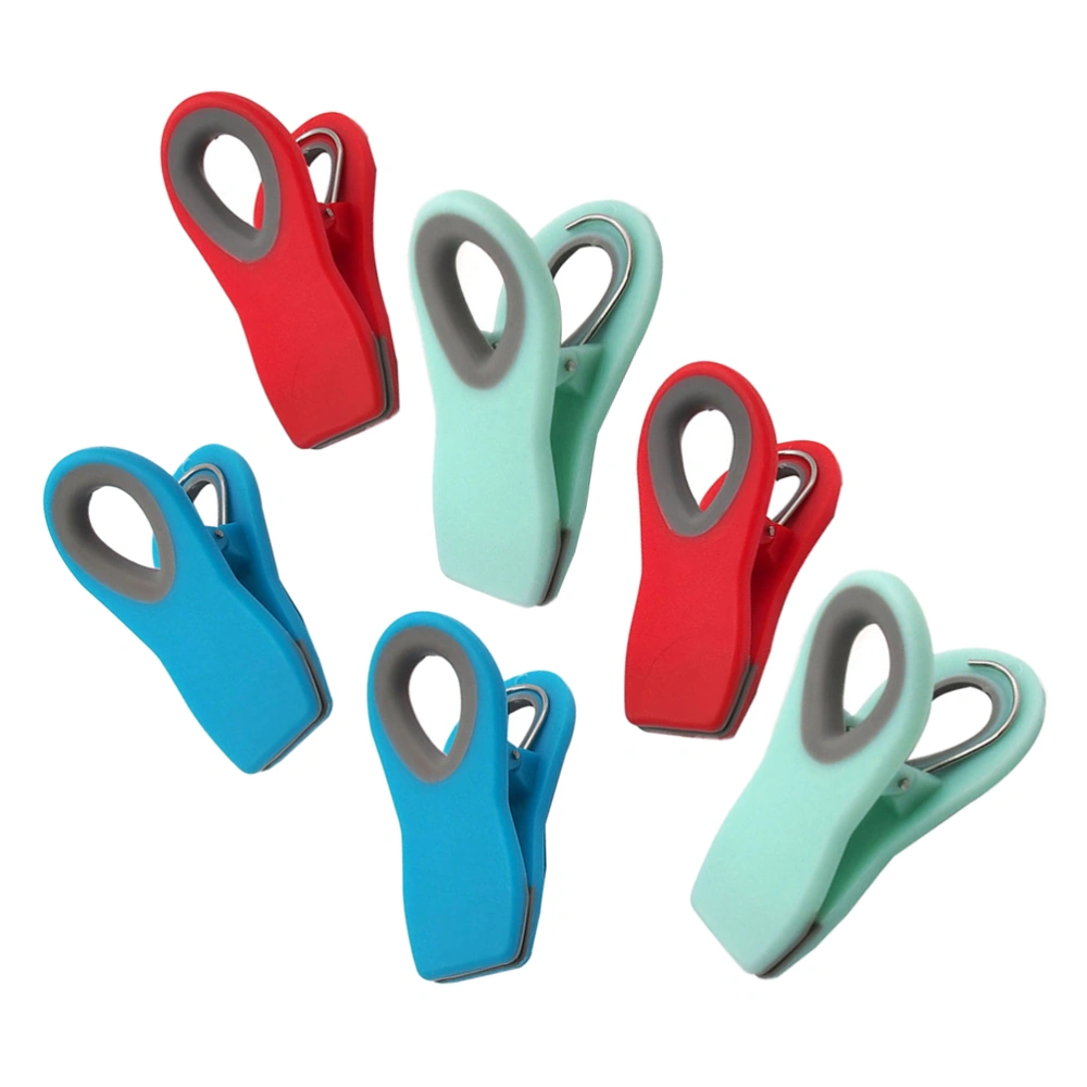 6Pcs Magnetic Sealing Clips Storage Clips Food Bags Clamp Note Paper Plastic Clip for Home Snack Red Light Green Blue for Each 2Pcs