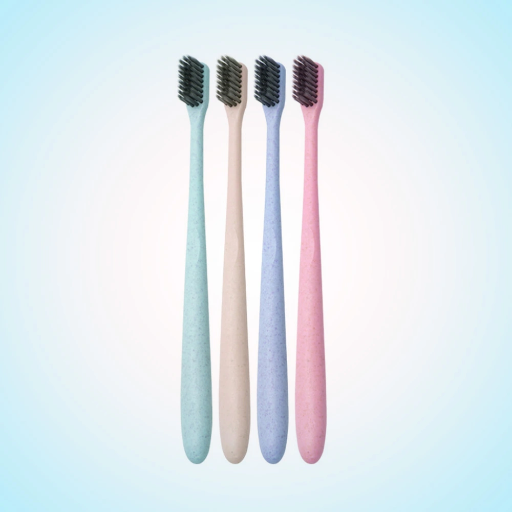 4pcs Bamboo Charcoal Toothbrush Wheat Straw Toothbrush Bristles Toothbrush for Home Travel Trip