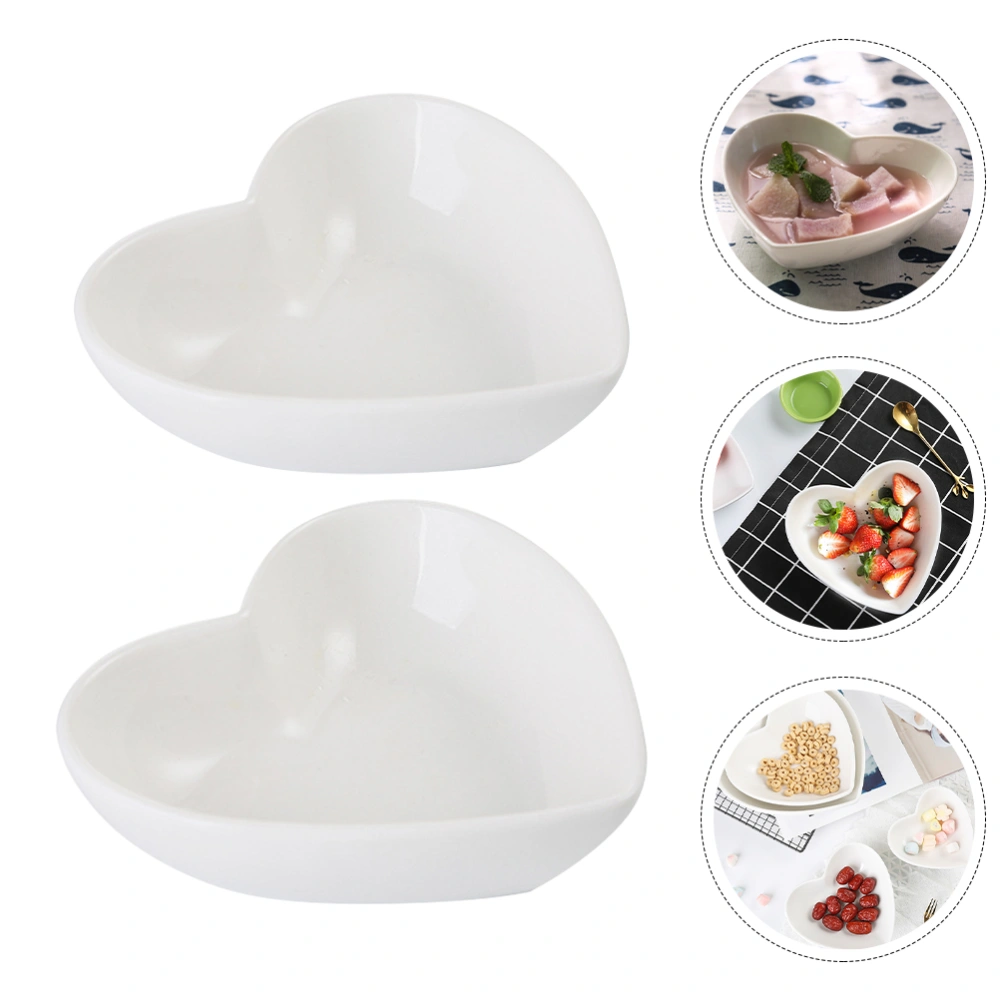 2 Pcs Ceramic Fruit Bowl Salad Bowl Heart Shape Food Bowl Food Storage Container