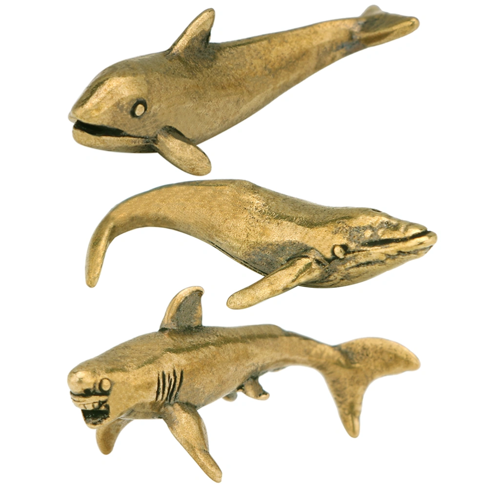 3pcs Brass Whale Sculpture Retro Dolphin Figurine Living Room Shark Decor Office Decor