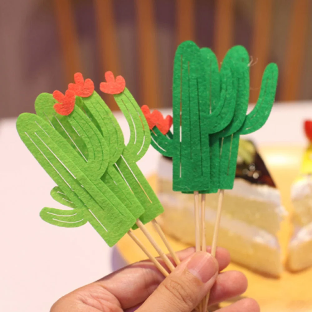 24PCS Hawaii Style Cake Toppers Cupcake Toothpicks Cactus Shape Cake Decoration for Party Dessert