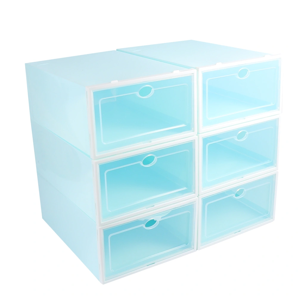 6PCS Thicken Shoes Box Transparent Stackable Shoes Storage Box Plastic Shoe Container (Blue Box with White Frame for Women)