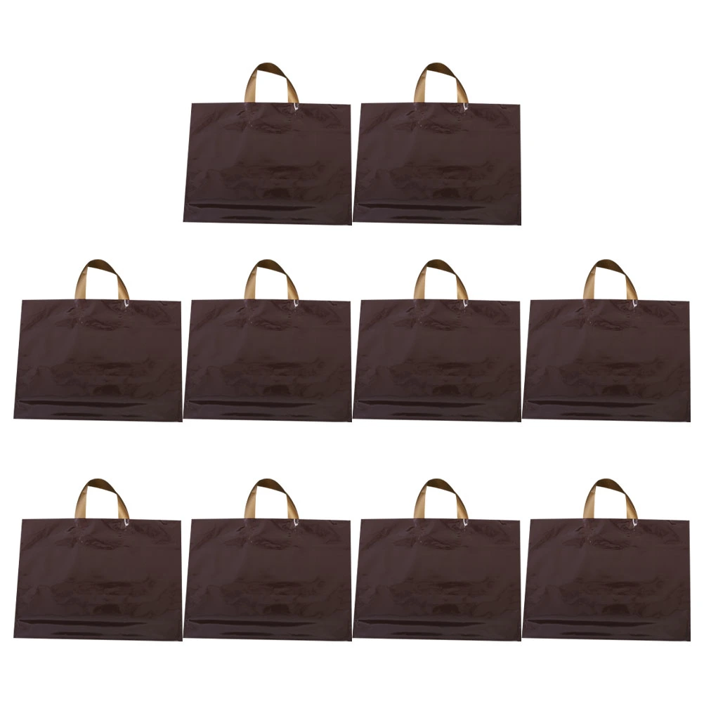 50Pcs Large Coffee PE Plastic Bags with Loop Handle Shopping Bag