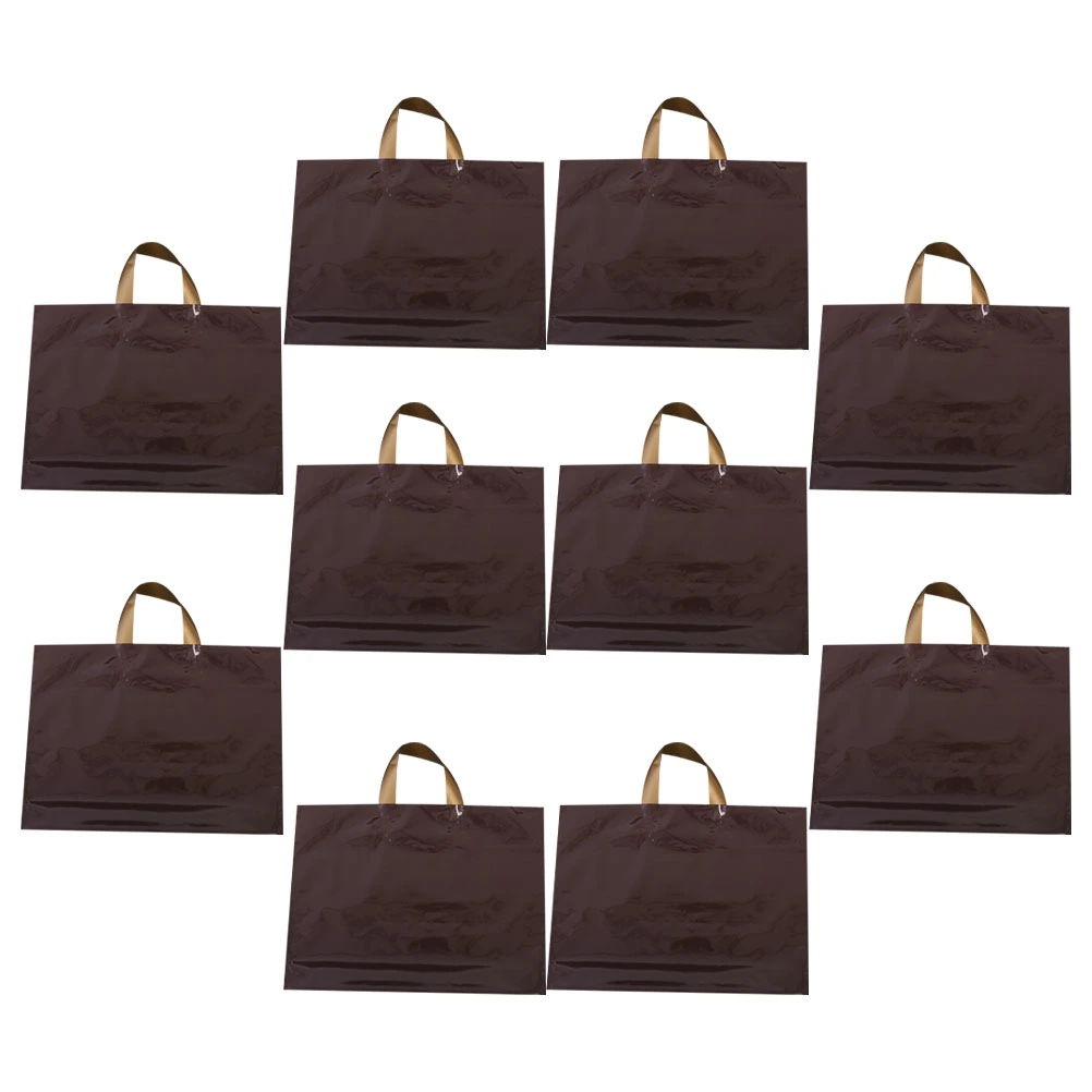 50Pcs Large Coffee PE Plastic Bags with Loop Handle Shopping Bag