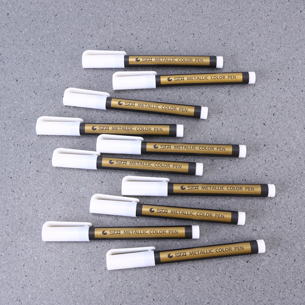 10Pcs Metallic Marker Pens Colored Highlight Art Pen for Writing Painting Marking Drawing Calligraph (White)