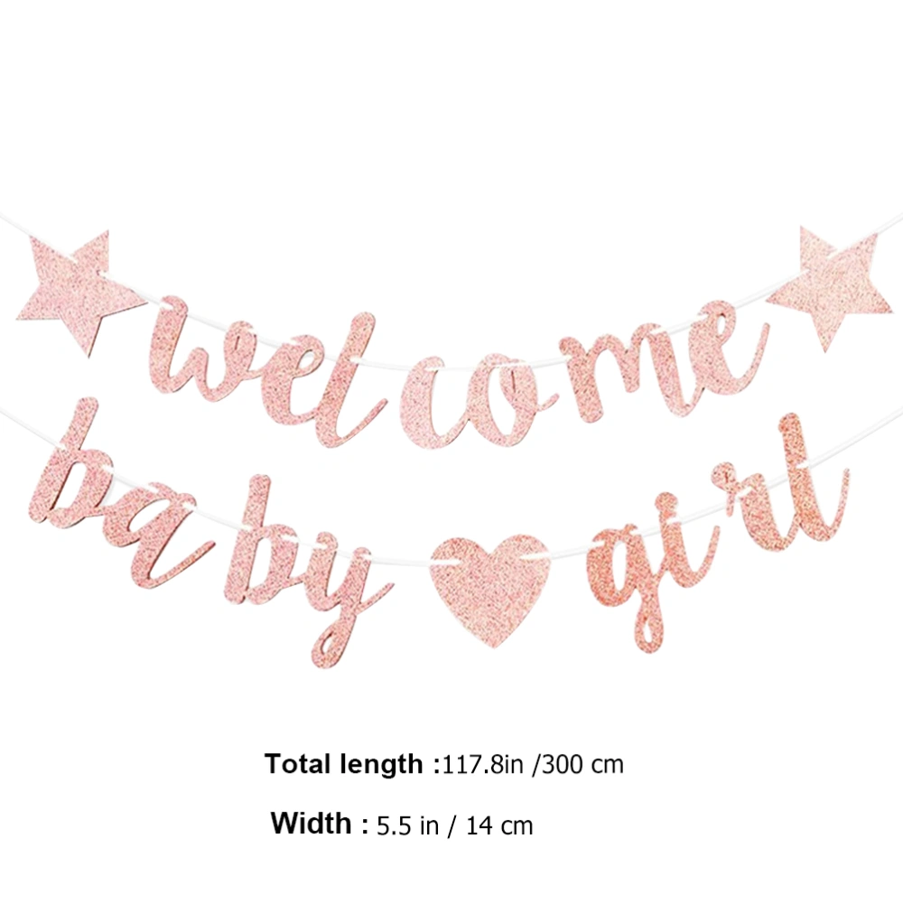 Welcome Baby Banner Baby Shower Hanging Flag Glitter Gender Reveal Party Decoration