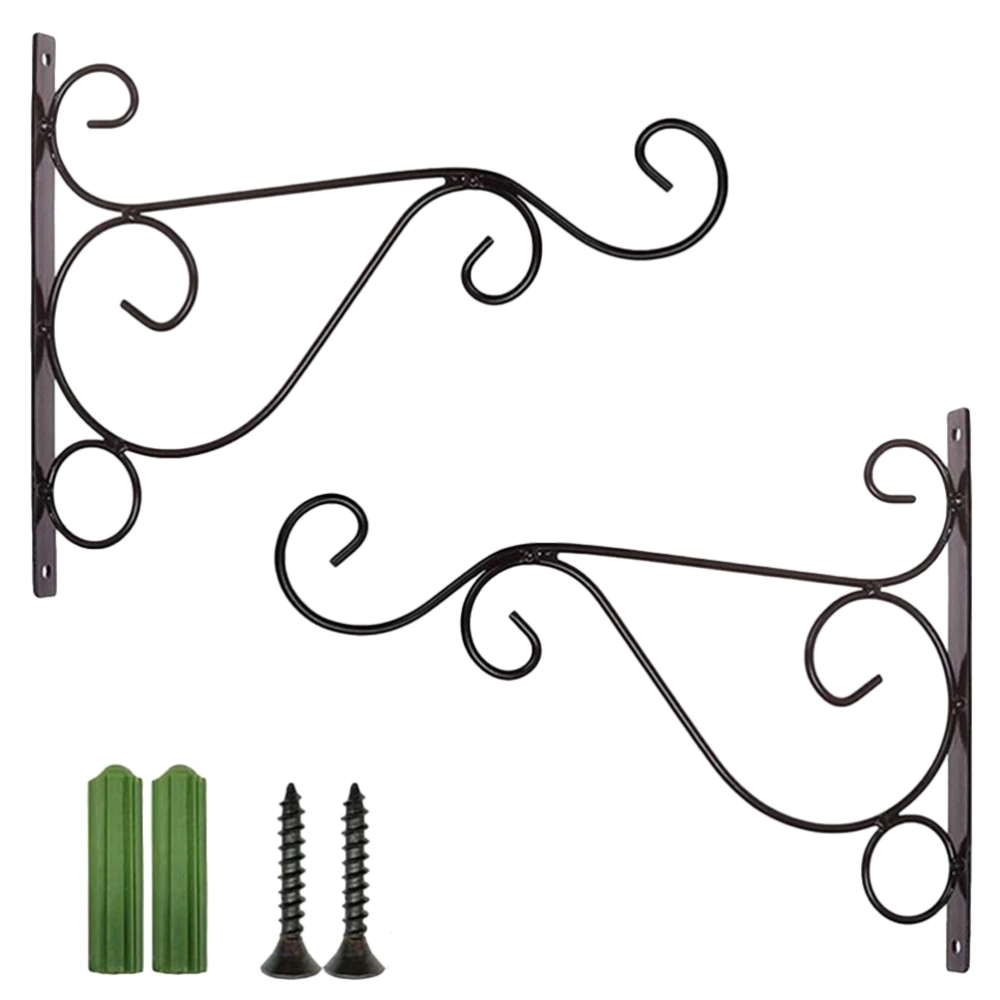 1 Set Wall Mounted Flower Hanging Shelf Balcony Garden Hanging Basket Holder Household Lantern Hook for Garden Balcony (Black 4PCS Flowerpot Hook+8PCS Screws Size L)