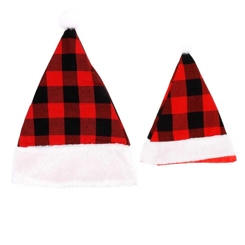 2Pcs Christmas Santa Hats Plaid Santa Hats Costume Party Hats for Adult Children