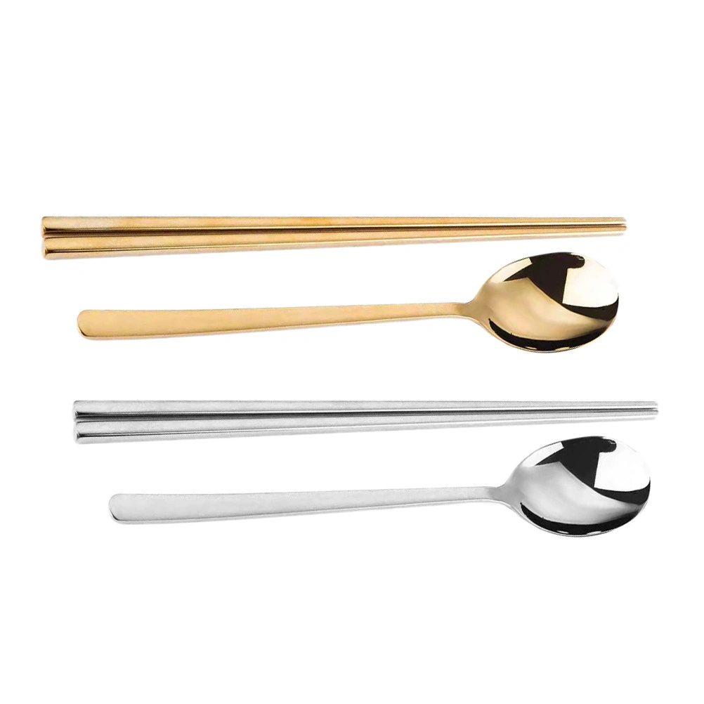 2 Sets Chopsticks and Spoons Stainless Steel Metal Korean Chopsticks Spoon