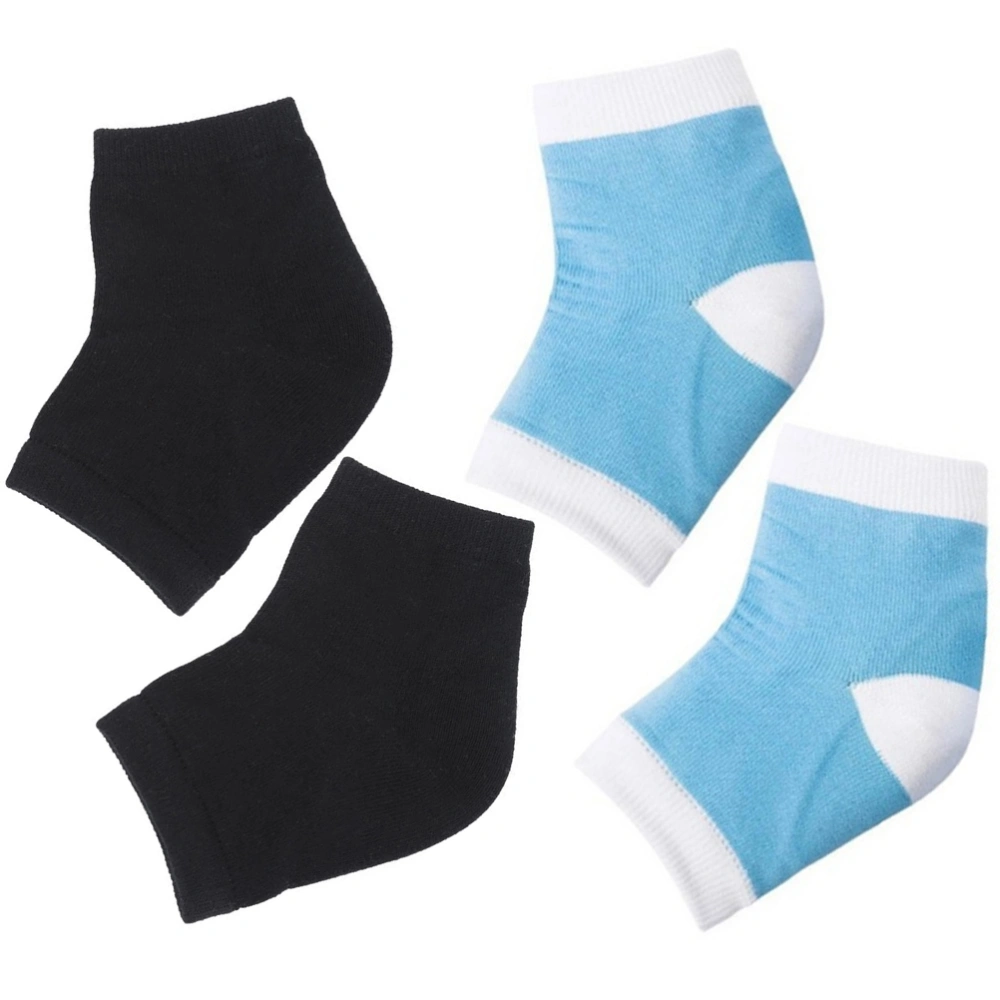 2 Pairs of Gel Ankle Socks Anti-cracking Heel Socks Heel Protector Foot Care Socks Heel Protection Socks (Sky Blue White + Black)