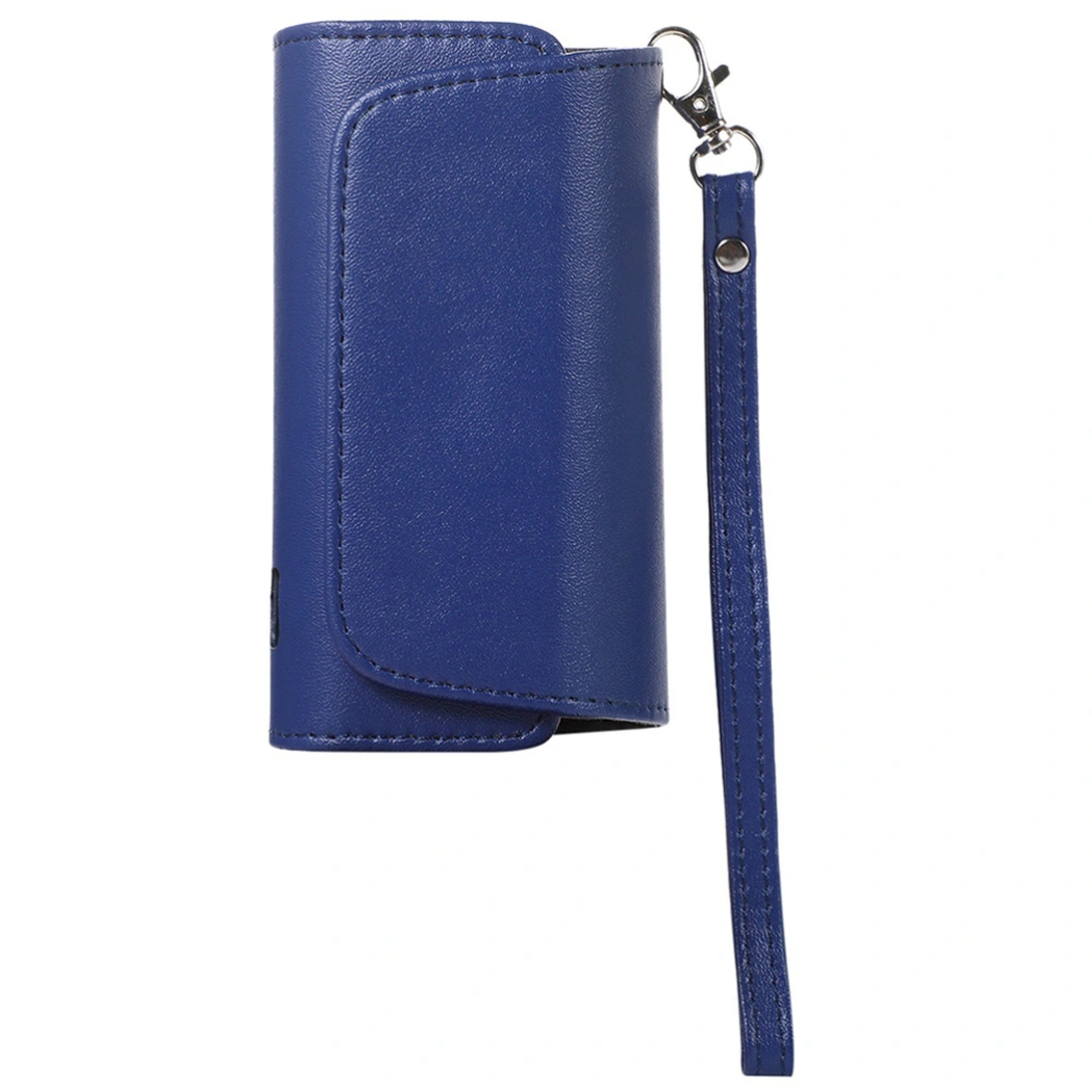 Portable Cigarette Container with Lanyard PU Cigarette Case Storage Box  (Blue)