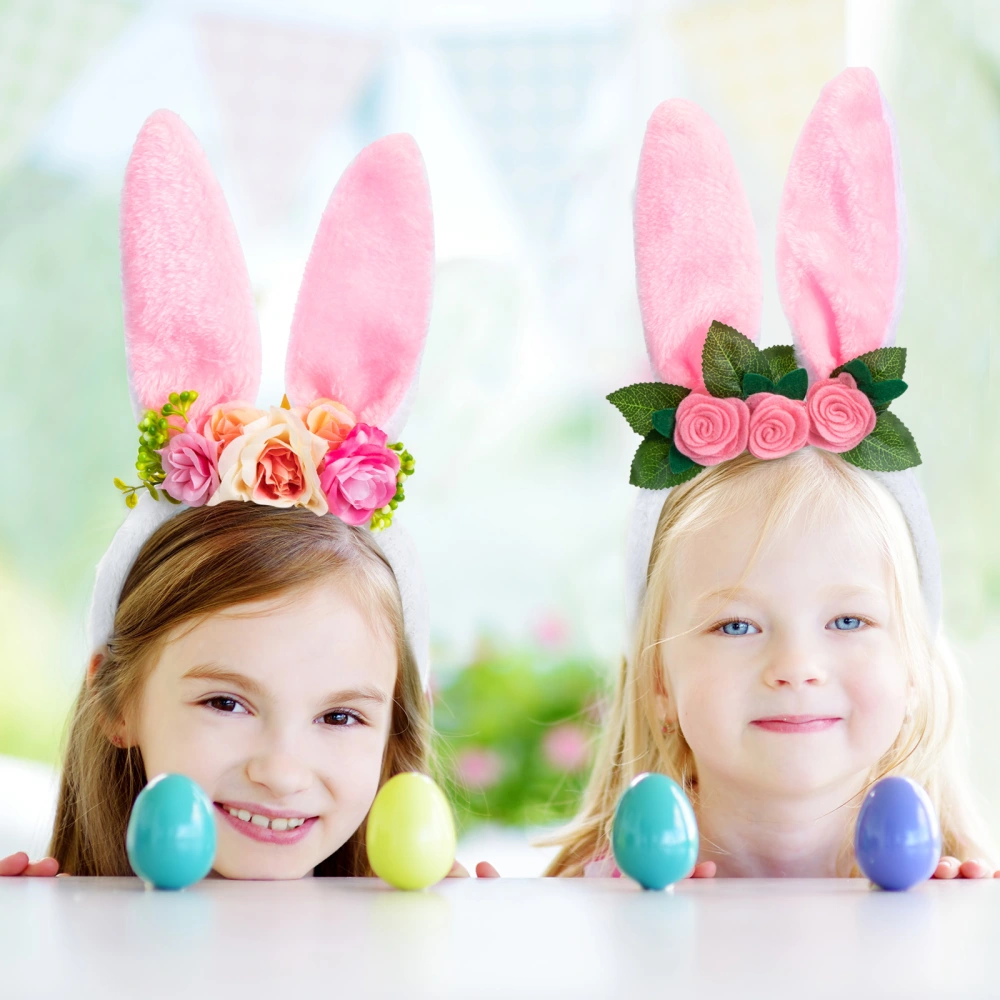 Rabbit Ears Hairband Flower Headband Plush Headband for Girls Kids Easter Party