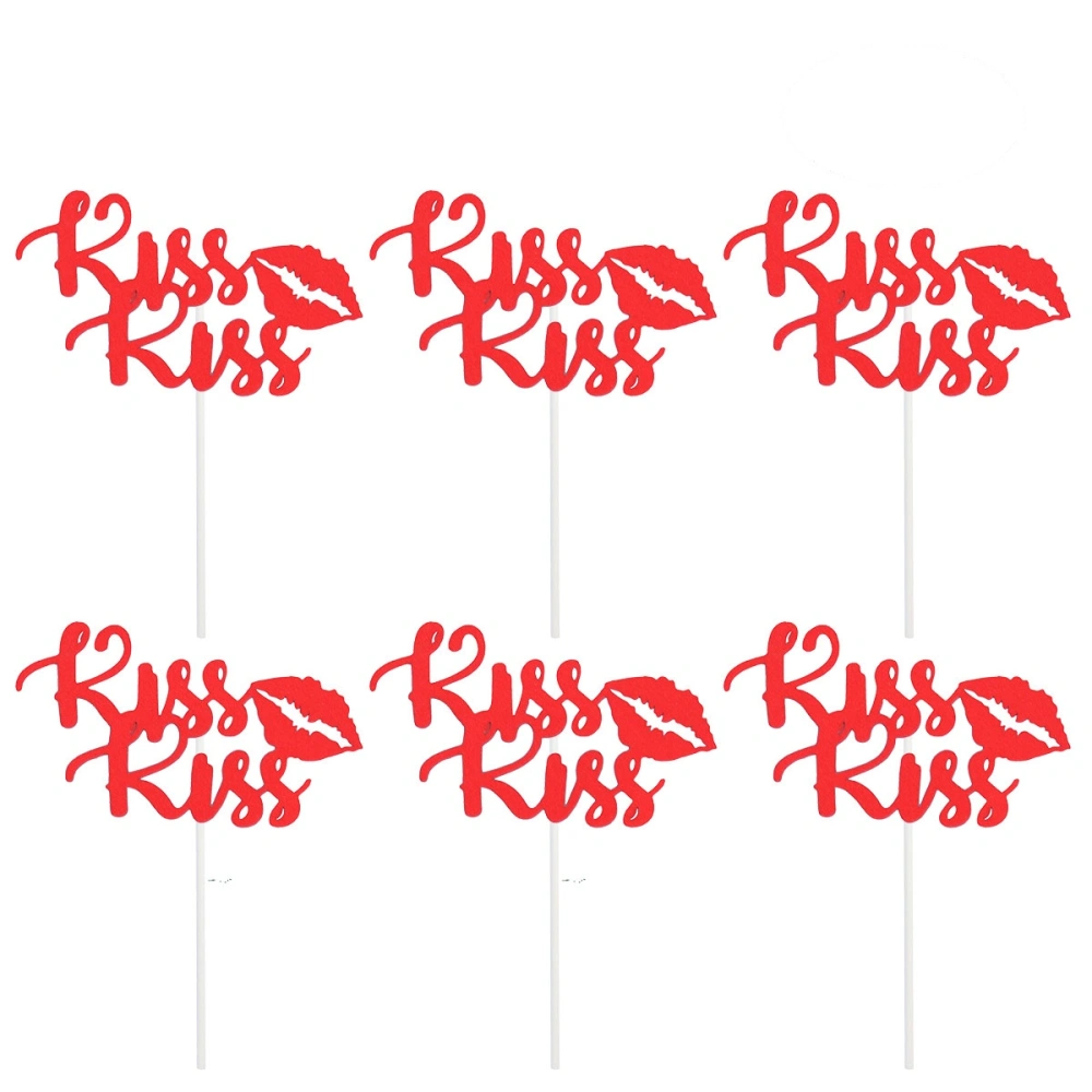 10pcs Kisskiss Cake Topper Glitter Paper Cake Picks Cake Decoration for Wedding Engagement Valentine's Day Anniversary (Red Small Size)